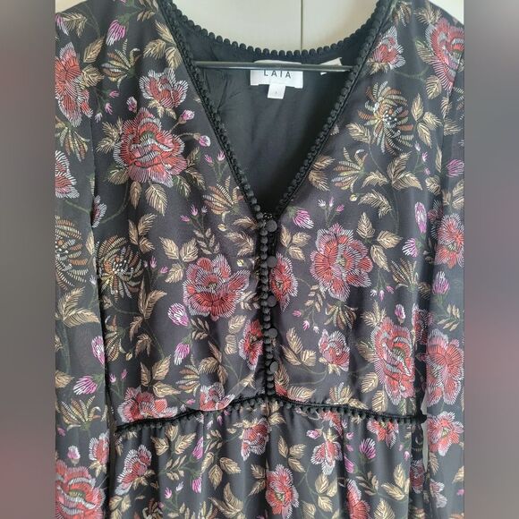 Anthropologie LAIA Ines Maxi Dress Black Floral Pleated Flare Sheath Small - Picture 5 of 9